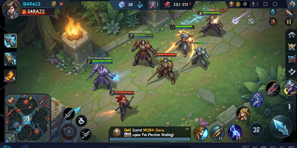 Tampilan gameplay seru di BARA22 dengan aksi MOBA yang intens.