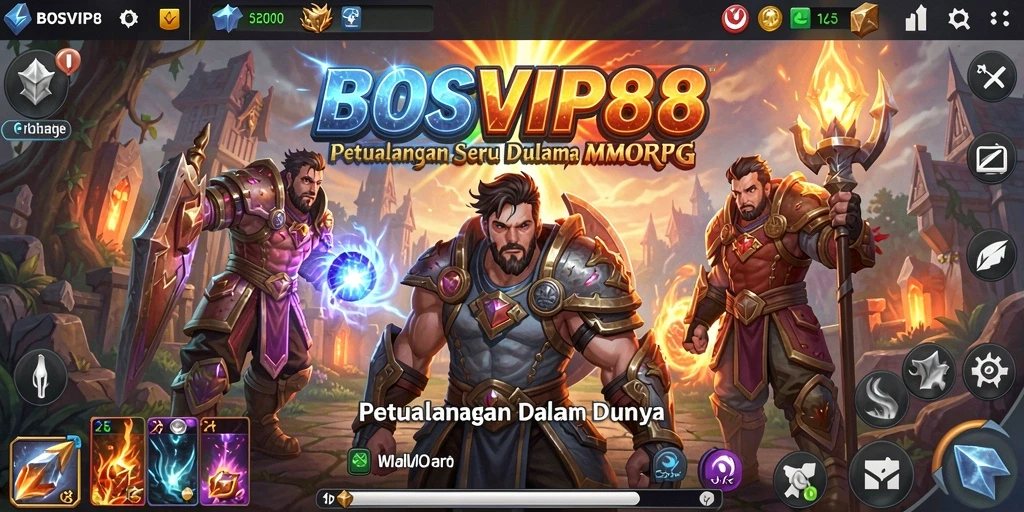 Screenshot gameplay <strong>BOSVIP88</strong> yang menunjukkan pertempuran epik dan eksplorasi dunia.