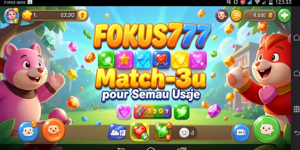 Tampilan gameplay Match-3 yang seru dan penuh warna di FOKUS777.