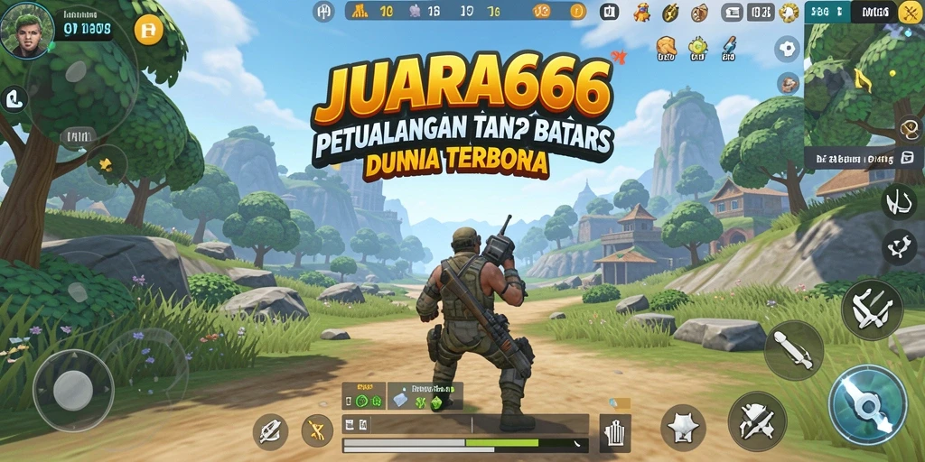 Tangkapan layar menunjukkan pemain menjelajahi dunia terbuka JUARA666 yang luas.