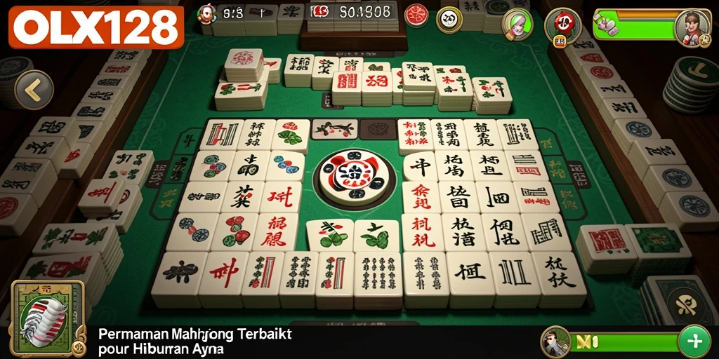 Screenshot OLX128 menampilkan gameplay Mahjong yang menarik dan penuh warna.