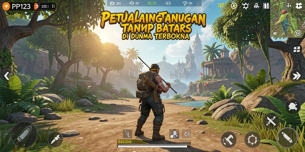 Screenshot gameplay PP123 menampilkan dunia terbuka yang luas dan menakjubkan.