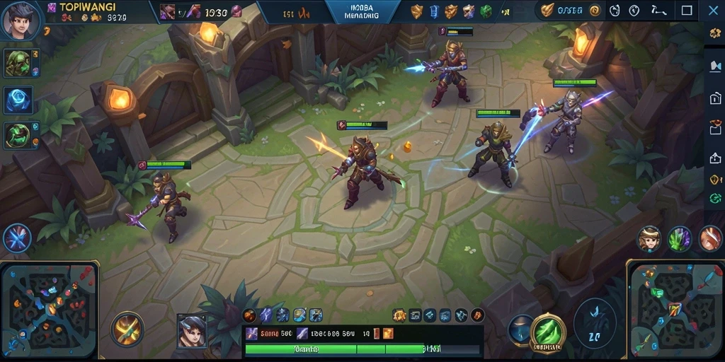 Screenshot gameplay TOPIWANGI yang menampilkan aksi seru di arena MOBA.