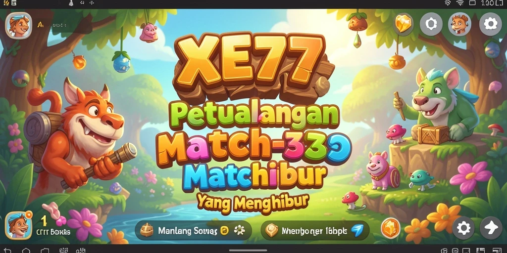 Screenshot XE77 menampilkan gameplay seru Match-3 dengan grafis cerah.